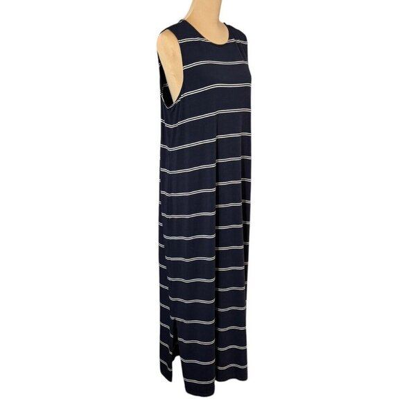 Garnet Hill Petra Knit Maxi Dress Sz.XL Dark Blue Striped Nautical Preppy - Picture 4 of 11
